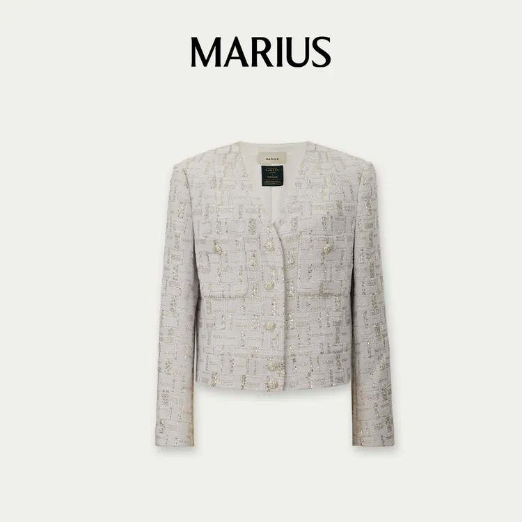 MARIUS“方糖小香”经典时尚帅气通勤日常轻柔平滑V领小香风外套