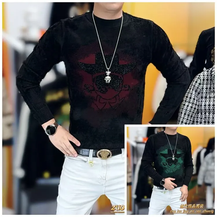 6607新款不起球烫钻针织长袖个性保暖潮流休闲冬季修身毛衣