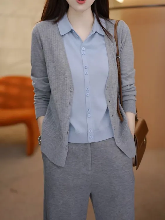 韩版时尚气质假两件Polo领针织衫女2025秋季新款百搭洋气减龄毛衣