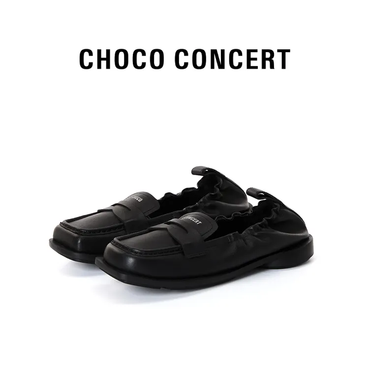 CHOCO CONCERT方头鞋秋季流光风新款真皮百搭休闲芭蕾褶皱乐福鞋