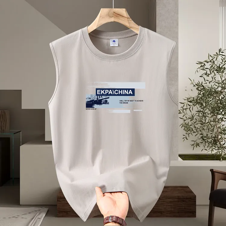 2025夏季新款纯棉圆领无袖t恤男士背心透气潮流休闲运动健身坎肩