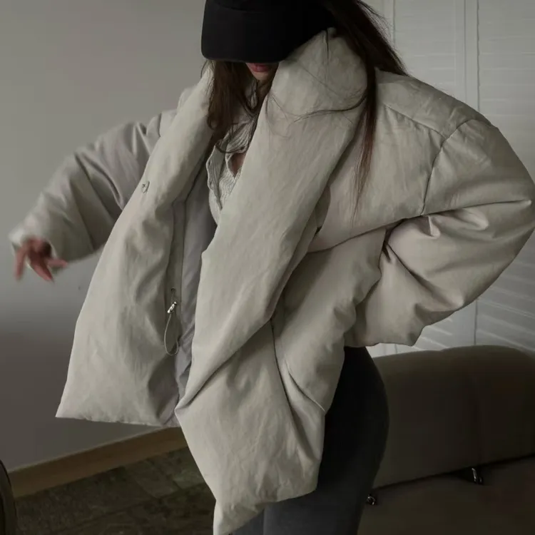 XYSF极简  宽松廓形慵懒翻领可系带新款冬羽绒服
