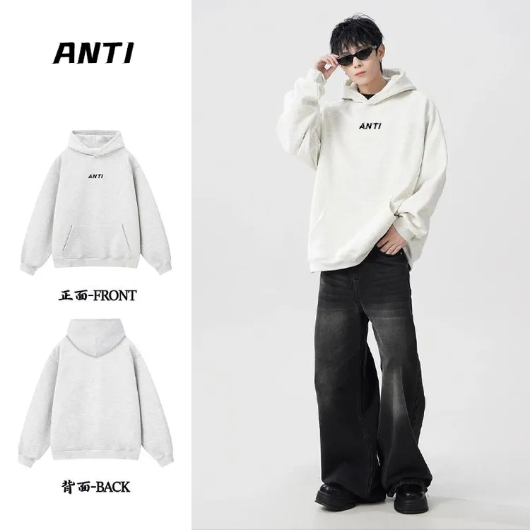 ANTI美式重磅字母印花宽松休闲百搭ootd穿搭连帽卫衣潮流男女同款