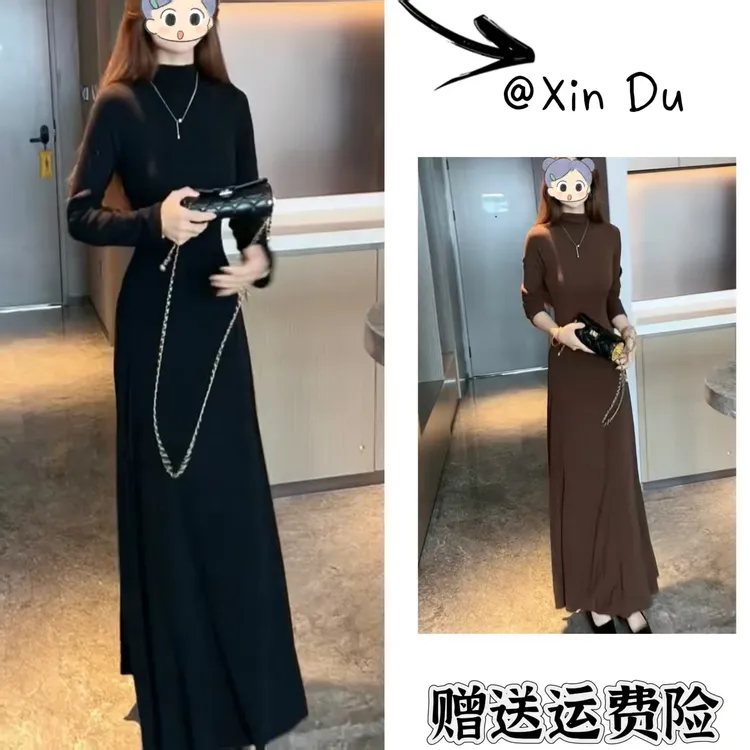 2025秋季新款时尚显瘦气质女士网红洋气连衣裙百搭款D23264