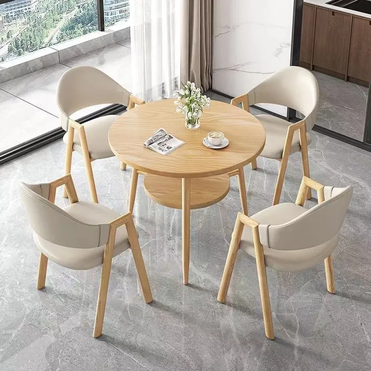 奶茶店桌椅组合小户型餐桌简约咖啡厅小圆桌接待售楼部洽谈桌