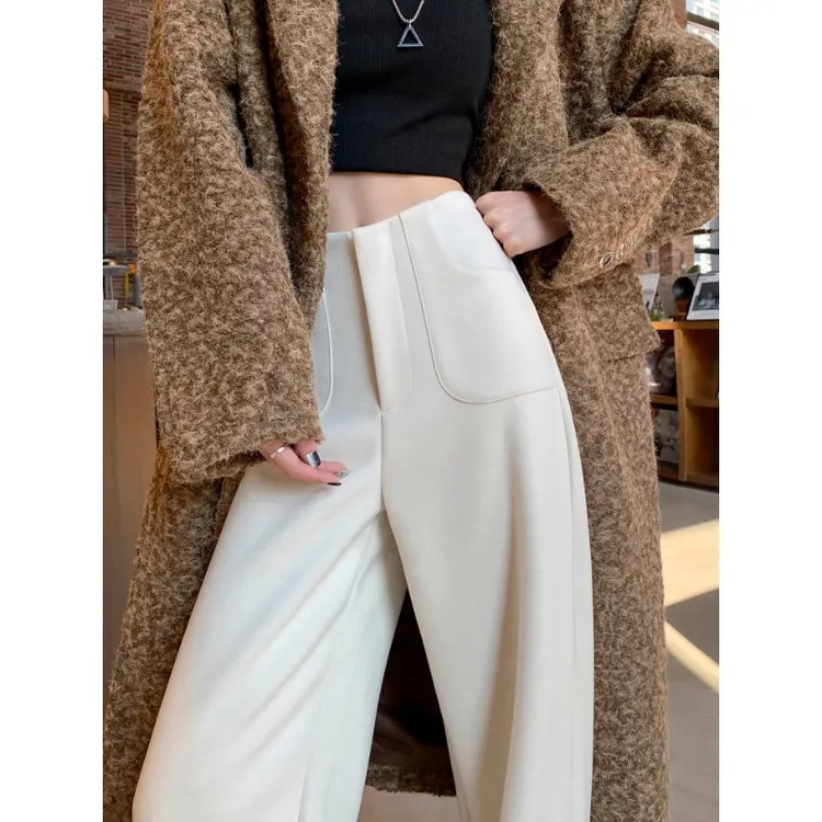 醋酸毛呢裤女2025秋冬新款加长高腰显瘦窄版直筒阔腿裤子
