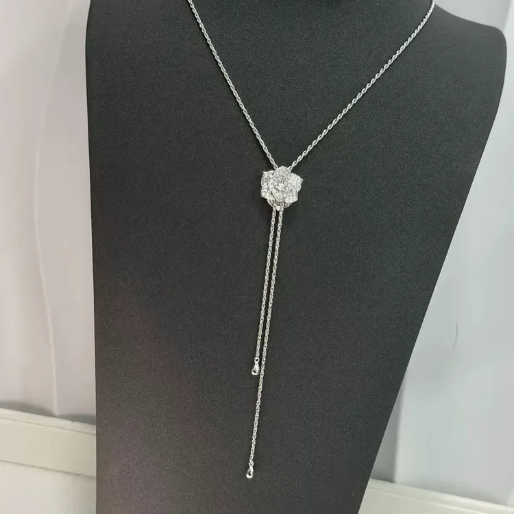 坠链均925银 S925银重工版本玫瑰花抽拉毛衣链气质轻奢时尚