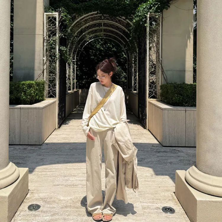 Moprobably李予诺「质感系」“100棉”欧美风时尚直筒休闲裤L5363001