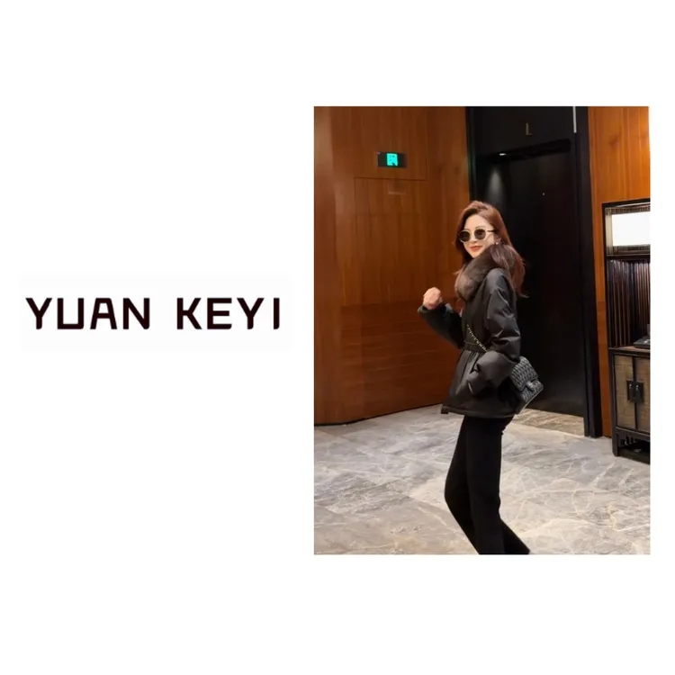 YUANKEYI 90白鹅绒狐狸毛羊皮编织领轻装滑