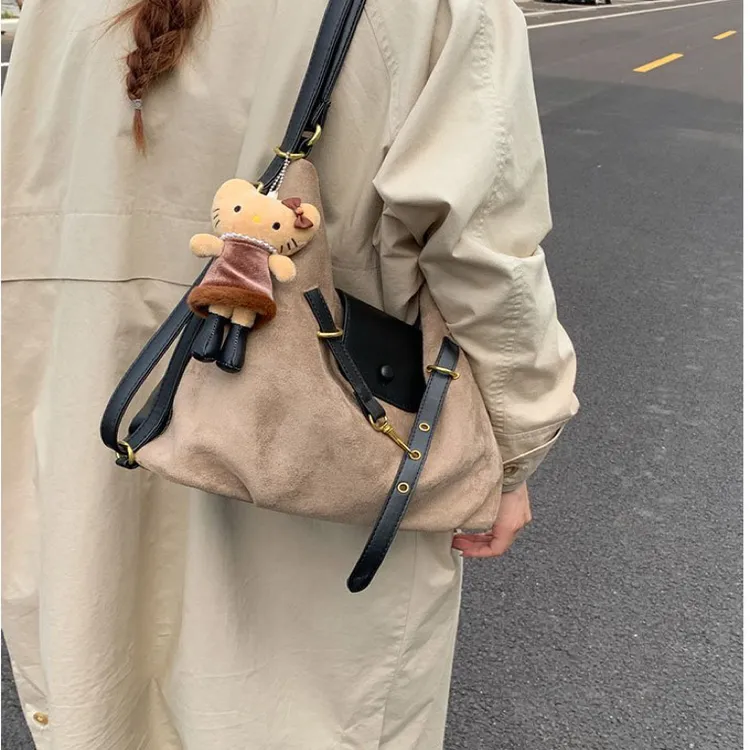 百搭ins小众双肩包质感秋冬麂皮绒包包托特包护脊