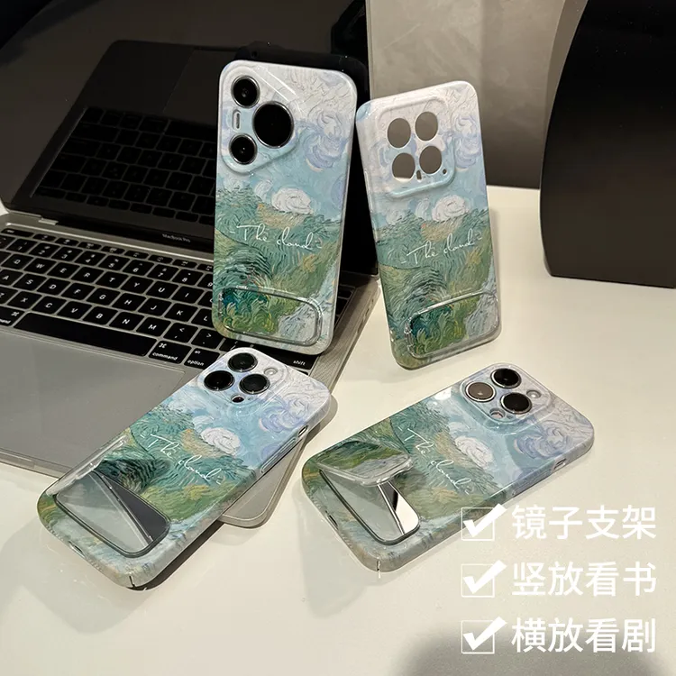 GGBond绿色油画镜子支架适用苹果16菲林手机壳华为vivo小米15oppo