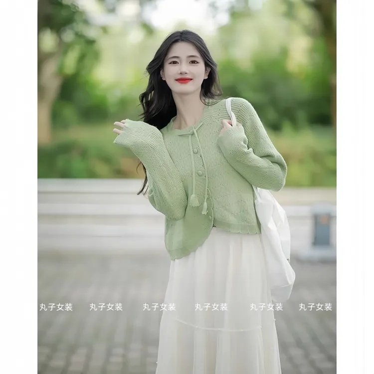 2025新款早春穿搭一整套女装新中式盘扣毛衣开衫上衣显瘦半身裙子