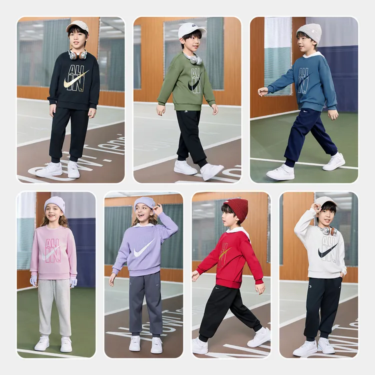 【加绒冬款】Nike 3BRAND圆领休闲儿童运动套头百搭加绒套装1506