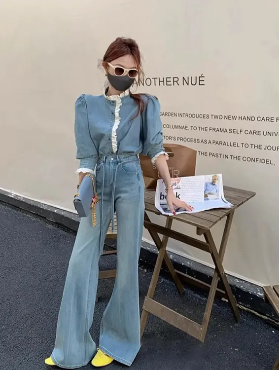 感阔腿牛仔裤女2025年新款高腰显瘦宽松垂感微喇弯刀直筒裤女9139