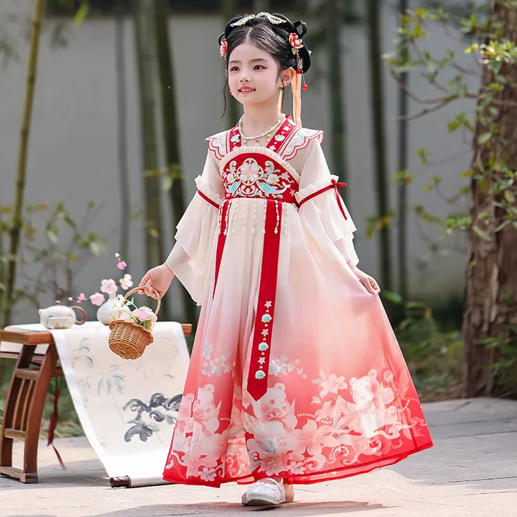 女童汉服夏季长款连衣裙小女孩中国风飘逸裙子儿童表演服古风唐装