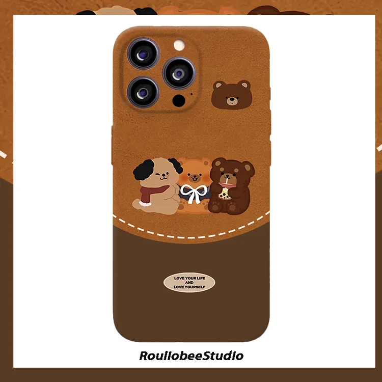 棕底三只熊适用iPhone17/16菲林手机壳苹果15华为P80oppo小米vivo