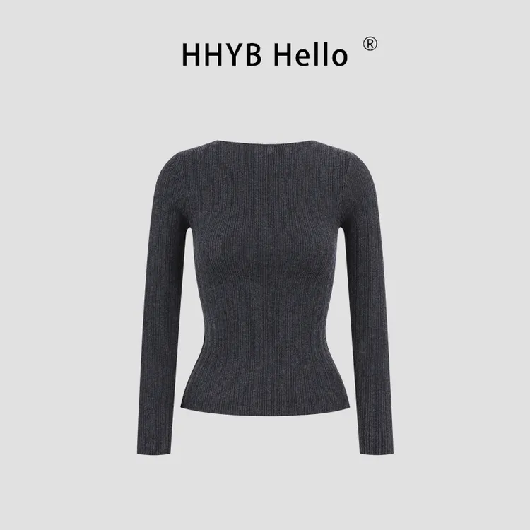 HHYB Hello韩系圆领套头针织衫女秋季新款修身显瘦内搭上衣M1368