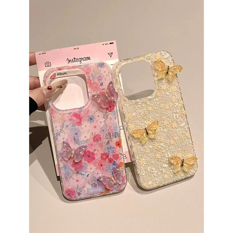 韩系春日碎花立体蝴蝶适用苹果16手机壳iphone15promax新款14小众