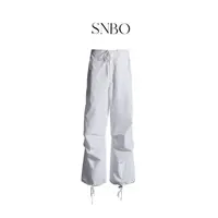 SNBO 【高街slay】抽绳红色休闲裤女秋慵懒阔腿工装伞兵裤