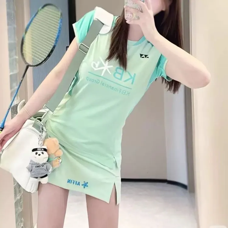 2025薄荷绿小飞袖女子羽毛球服短裙全英大赛服高校俱乐部训练上衣