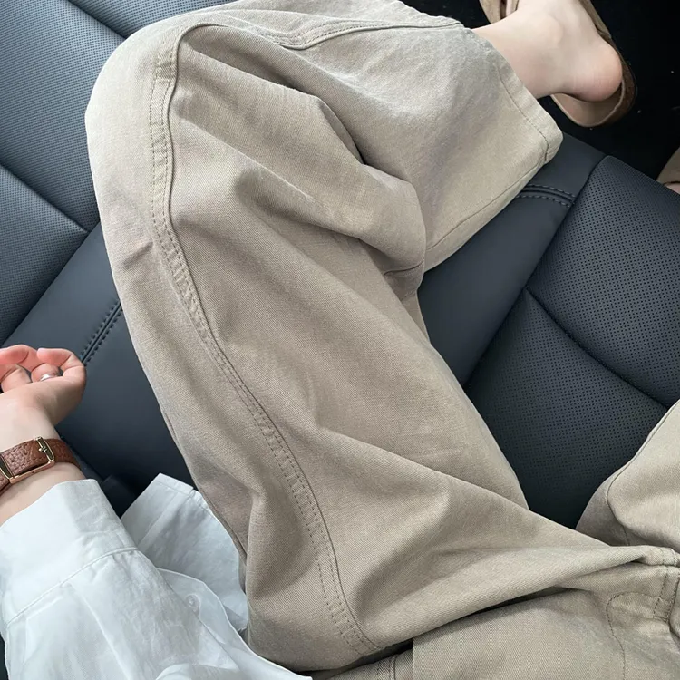 日系复古拼接工装直筒九分裤女春季新款遮跨显瘦休闲阔腿裤长裤子