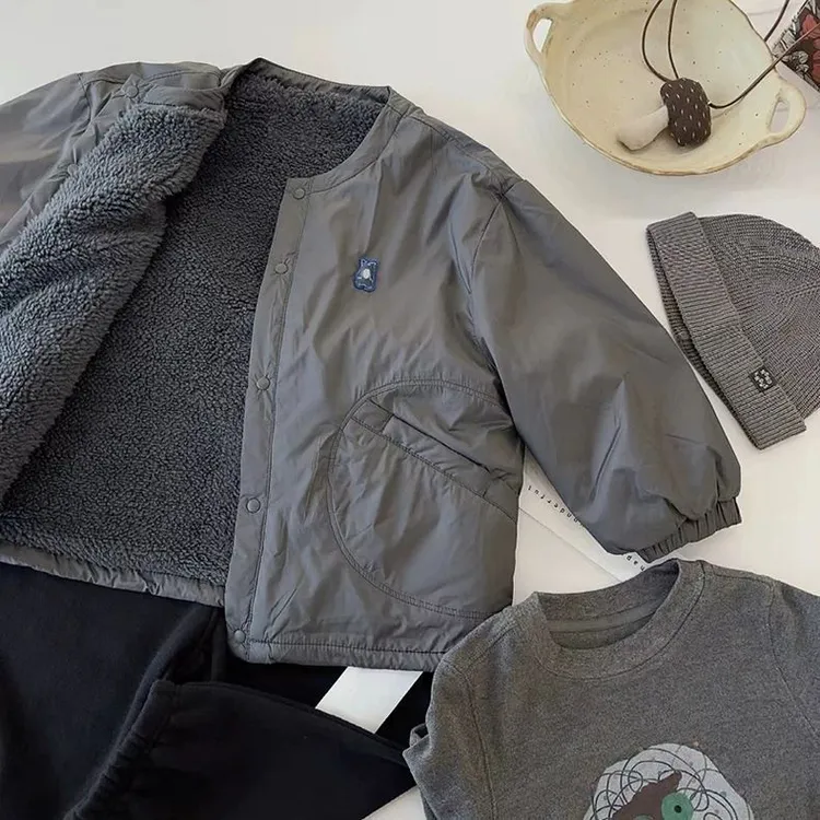 2025秋冬新款帅气时尚韩国男童加绒外套洋气保暖冬款痞帅儿童外套