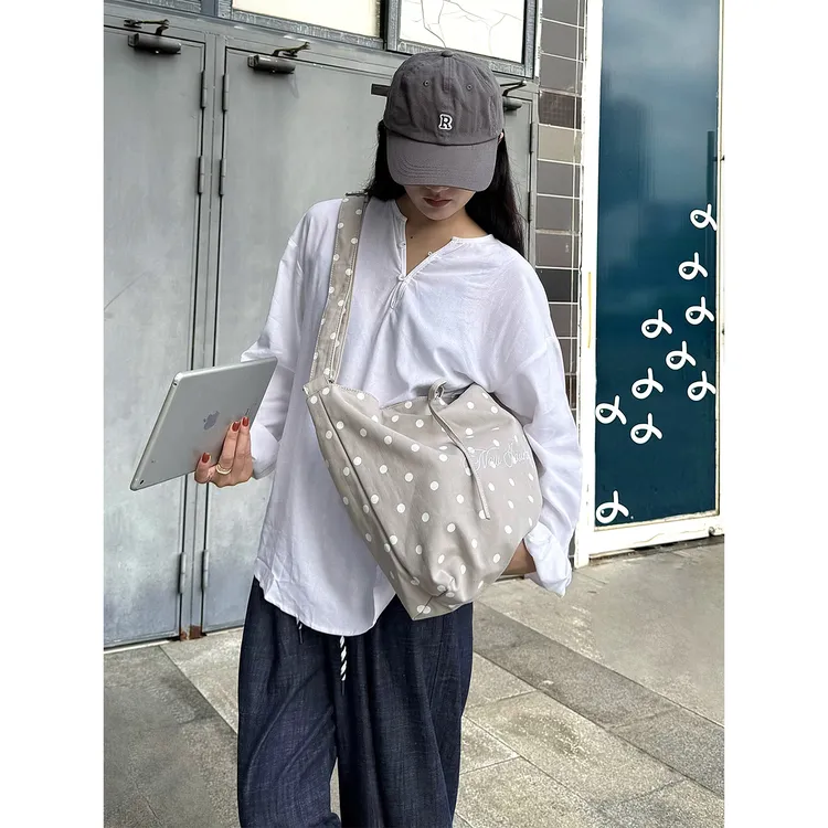 BYZZ新款小众蝴蝶结包包豹纹帆布包大容量斜挎包波点单肩托特包女