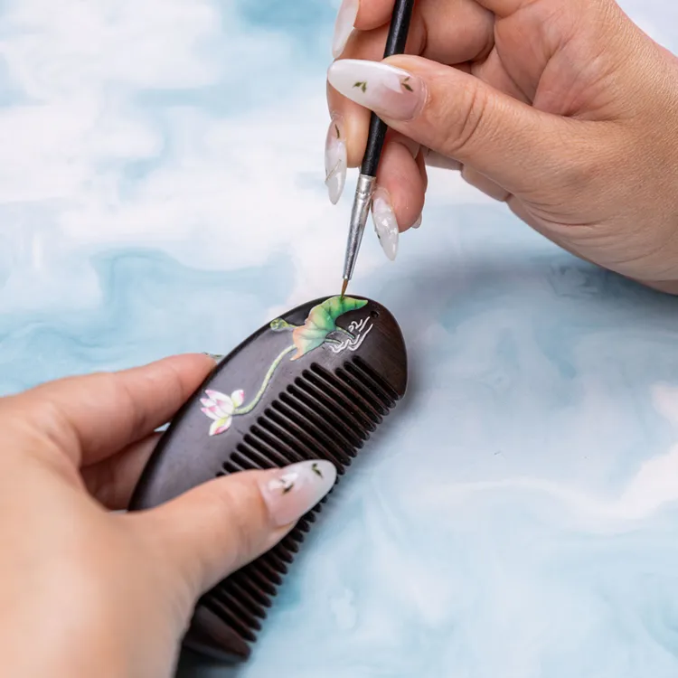 手绘木梳按摩梳理头发复古随身便携发梳可爱双面