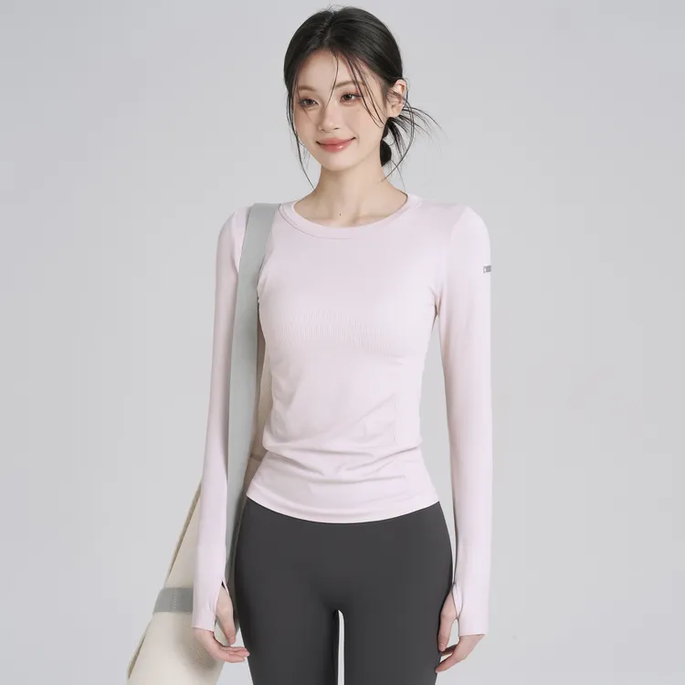 岚纹新款无缝瑜伽服女修身显瘦运动长袖训练跑步速干健身上衣秋冬