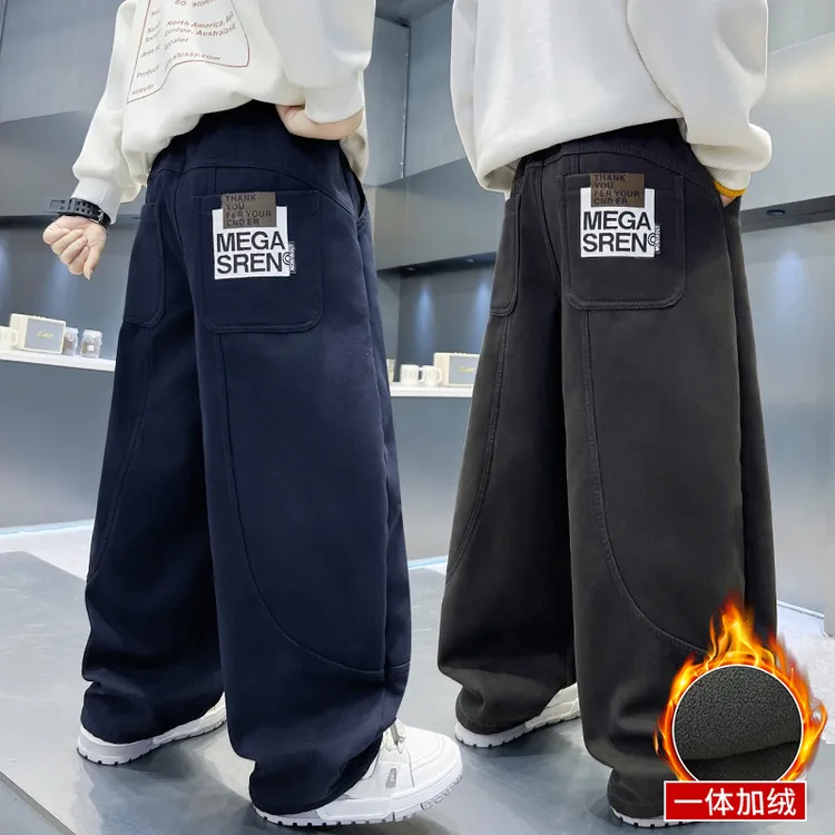 男童冬季加绒休闲裤大童一体绒保暖裤2025新款青少年儿童裤子春秋