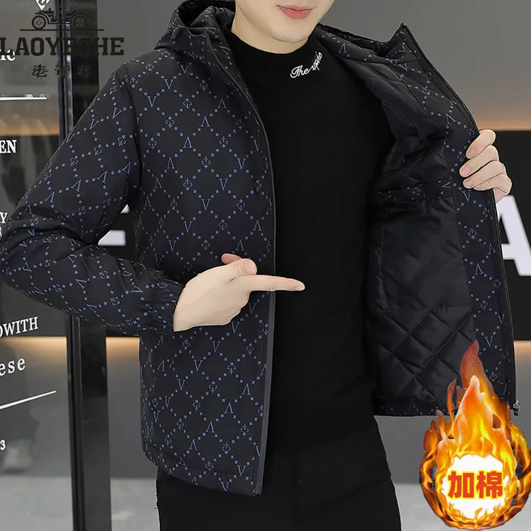 老爷车2025秋冬季连帽加厚保暖潮流青年男士短款大码夹克外套棉袄