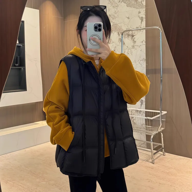 百搭时尚豆腐块羽绒服马甲女秋冬新款上衣休闲宽松白鸭绒背心外套