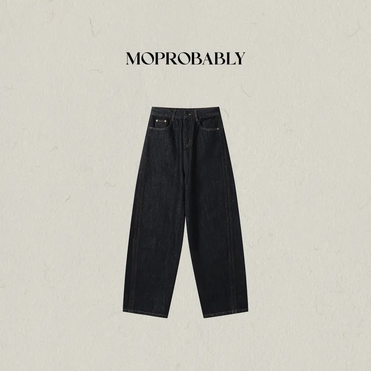 Moprobably李予诺「尊亿」复古水洗时尚百搭弯刀牛仔裤L5373040