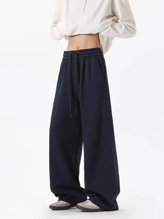 美式重磅纯色卫裤秋冬男女垂感运动休闲长裤宽松百搭弯刀阔腿裤潮