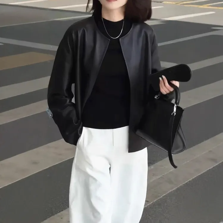 新款时尚显瘦气质网红洋气百搭款大码女装皮衣外套