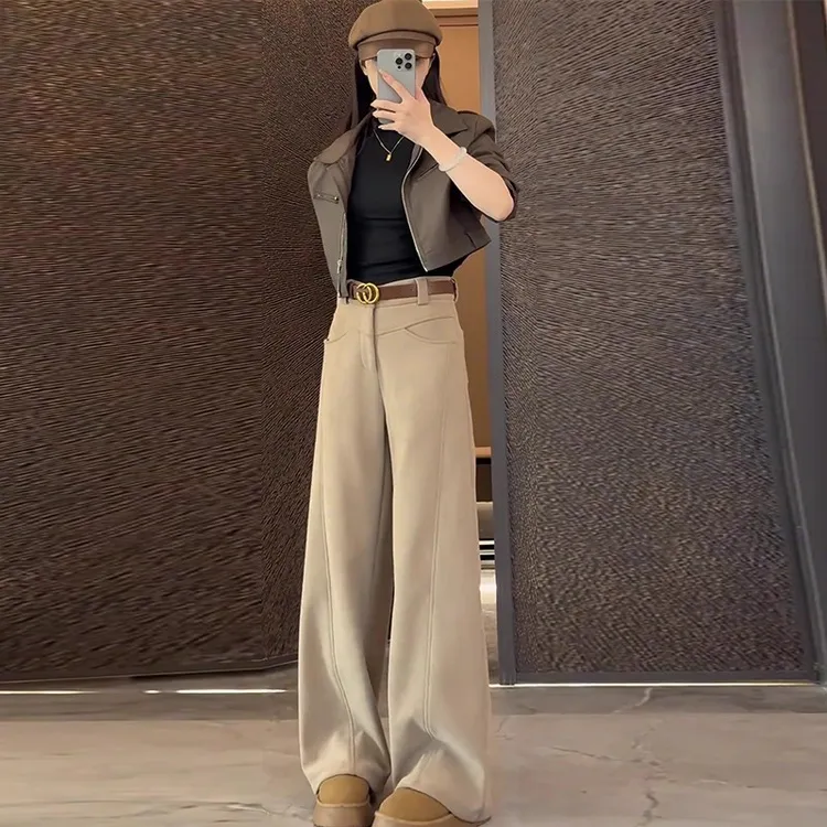 2025新款秋冬季窄版高腰复古时尚气质宽松显瘦百搭垂感阔腿休闲裤