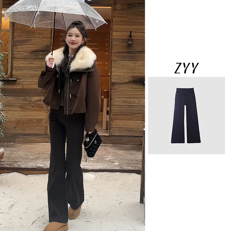 ZYY【风月落木】2025S/S加绒高腰喇叭裤简约长裤X25DXXK05512