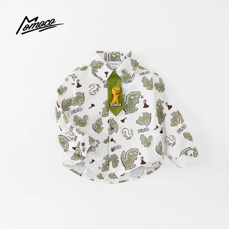 MOMOCO春秋季爱男童潮流小恐龙卡通领带长袖衬衫上衣77330129007