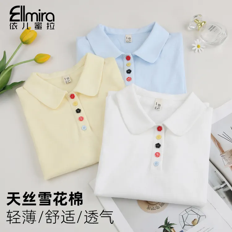 9298女童短袖T恤POLO衫夏季儿童上衣翻领2025新款大童洋气薄款潮
