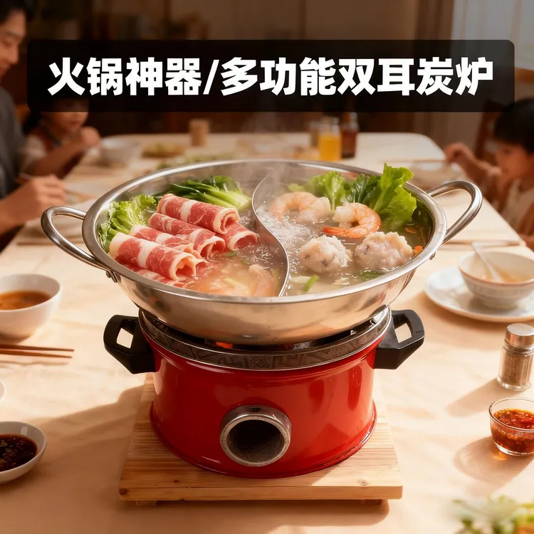 红鱼跃双耳可端炭炉新款多功能碳炉火锅炉围炉煮茶一整套烧水炖煮