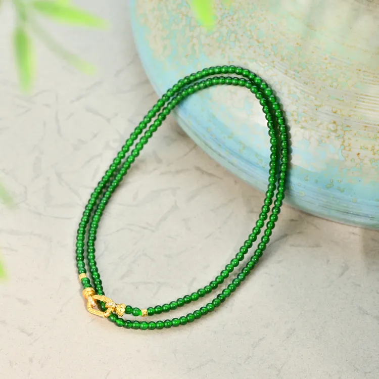 戊申堂【灵泽】满绿天然A货翡翠小米珠项链百搭送礼饰品 国风珠宝