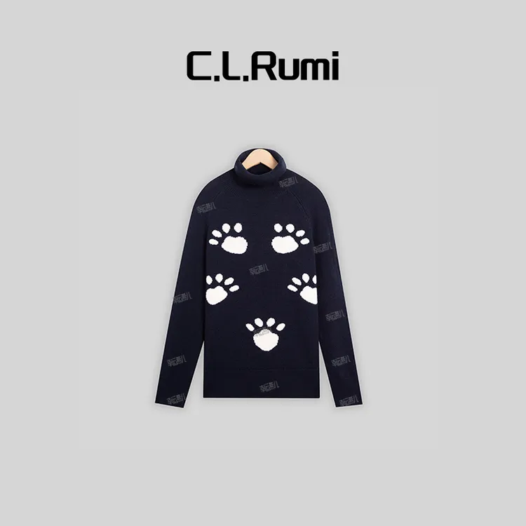 【Rumi时装】“雪纳瑞 ”高克重百搭宽松保暖猫爪高领羊毛毛衣6471my