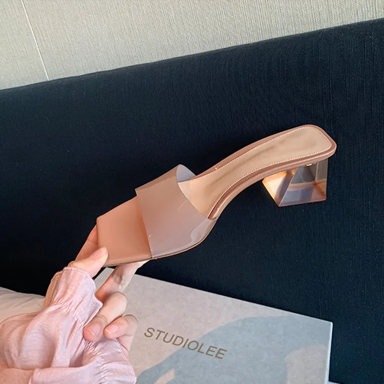 葡萄妈网红时尚百搭夏季外穿高跟方头中跟气质细跟法式韩版露趾