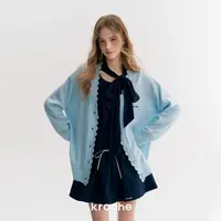 【雪宝专享】Kroche 25aw 重工波浪花边马海毛撞色刺绣宽松毛织开衫