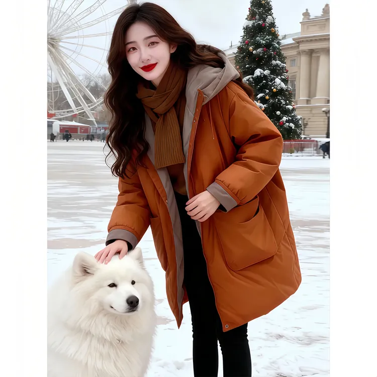 香朵儿【老钱街区】两面穿中长款连帽棉服女冬款韩式保暖厚外套