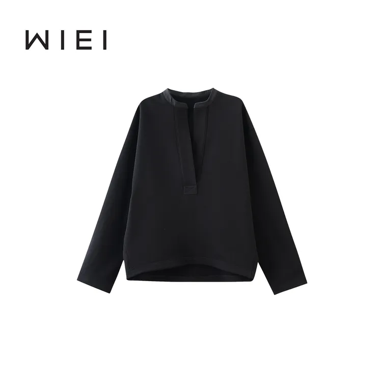 《WI EI》慵懒风*半开襟蝙蝠袖 设计感微廓形 宽松休闲卫衣 25156