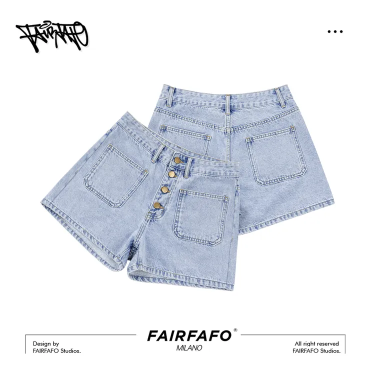 【浅蓝高腰牛仔短裤】KZBL54034夏季复古蓝纽扣式A版洋气穿搭