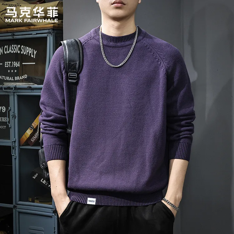 马克华菲高端美式复古圆领休闲毛衣男秋冬新款宽松慵懒针织衫上衣