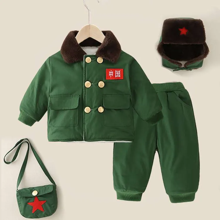 婴儿军大衣儿童冬季棉服分体套装男童加绒冬装女童宝宝加厚棉袄冬