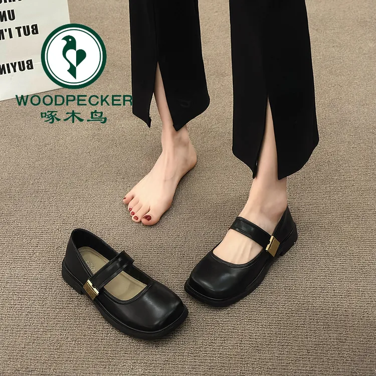 啄木鸟法式凉鞋女平底玛丽珍单鞋2025新款百搭温柔晚晚鞋黑色皮鞋